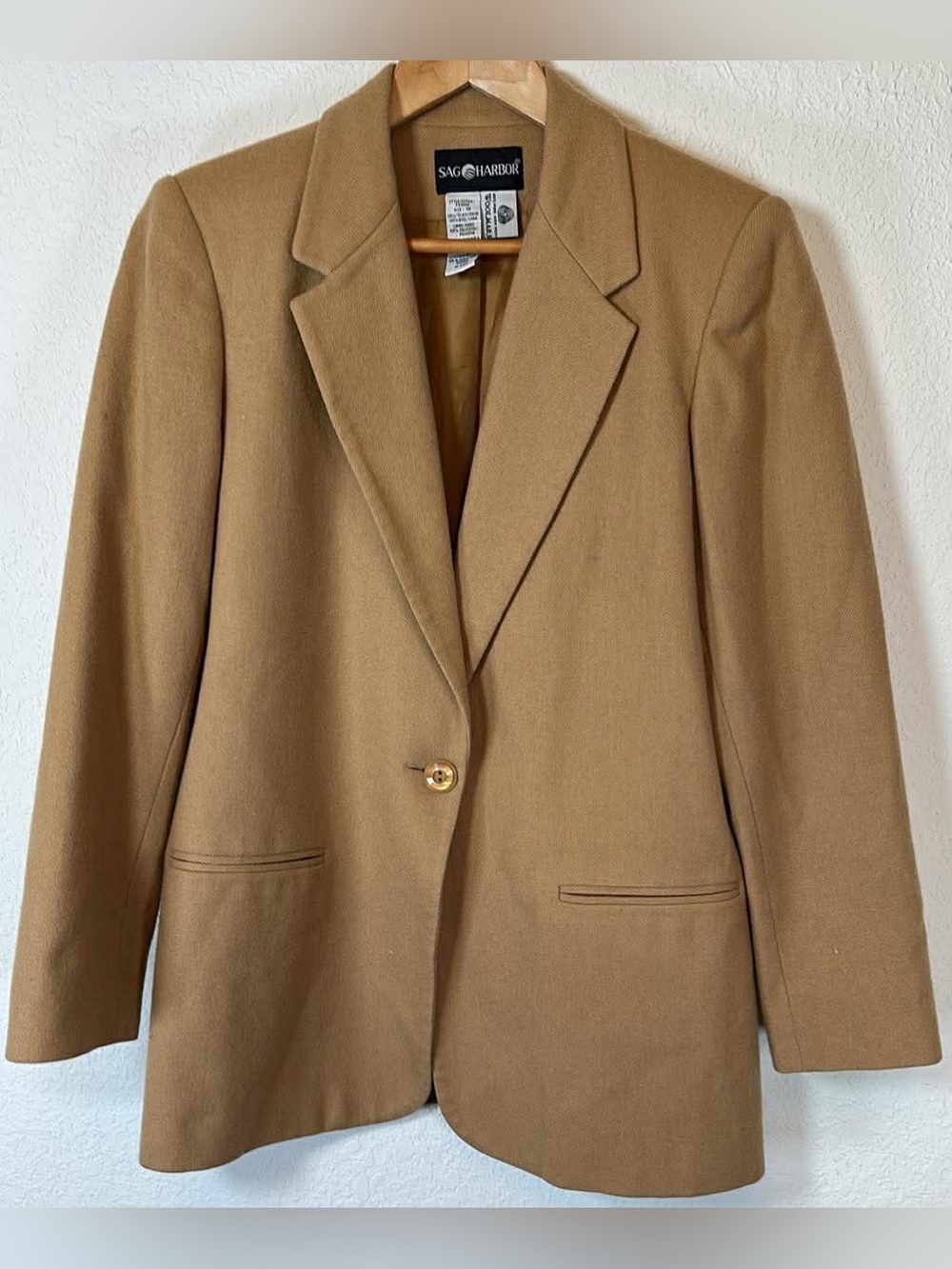 Sag Harbor Womens Camel Wool Single-Button Suit Jacket